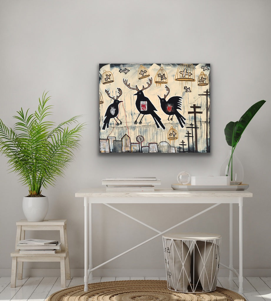 Birds on a Wire" Print on Canvas