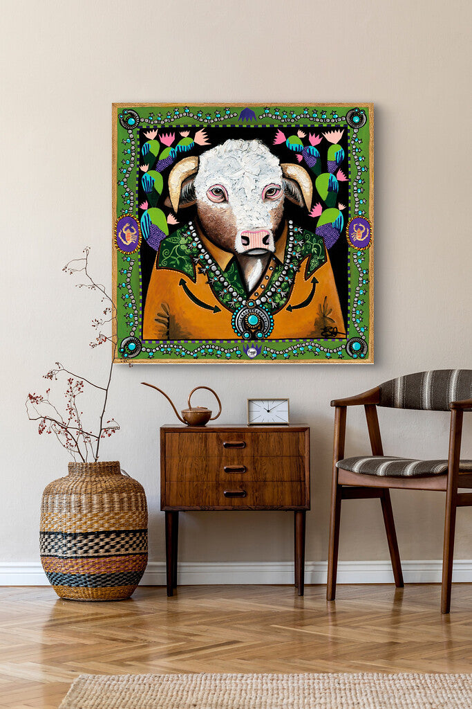 "Bull in Bloom" Print on Canvas