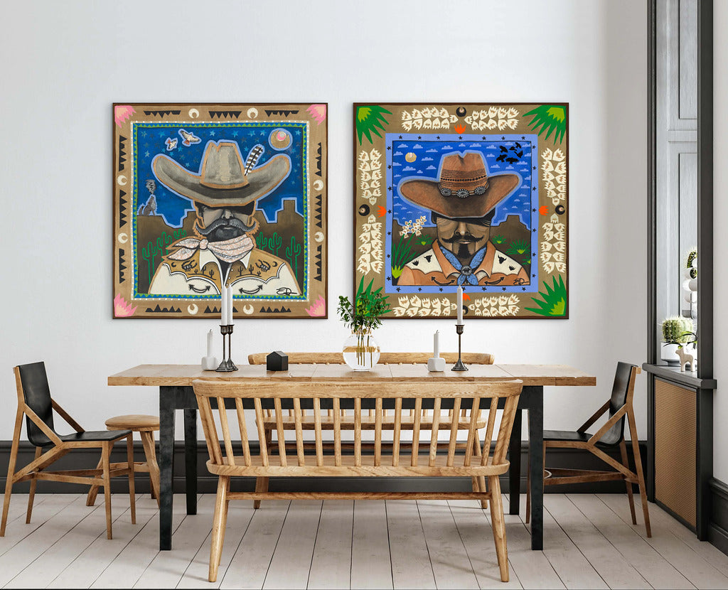 "Cosmic Cowboy" and "Boracho Station" Canvas Print Pair