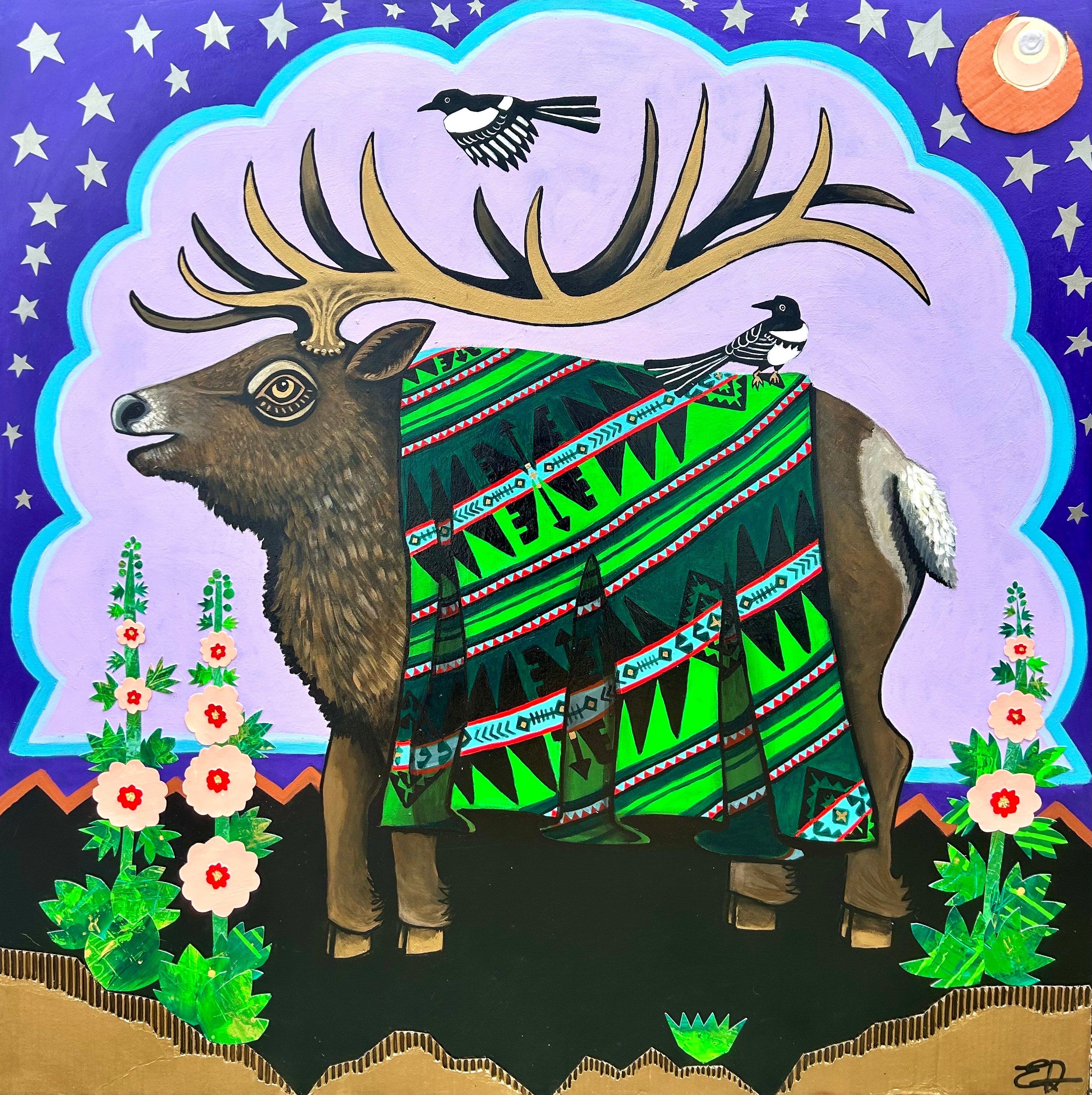 "Ebony Wapiti" Mixed Media on Canvas